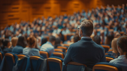Man Sitting in Front of a Crowd of People at a Conference