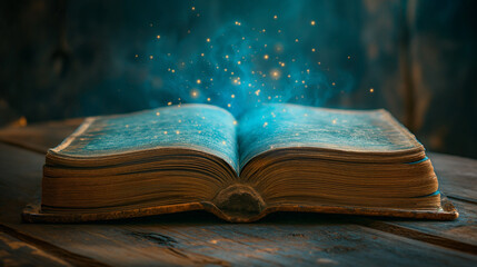 Open Book With Blue Light Illumination