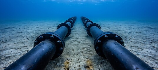 Subsea oil and gas pipeline  metal conduit for underwater transport in the blue ocean - obrazy, fototapety, plakaty