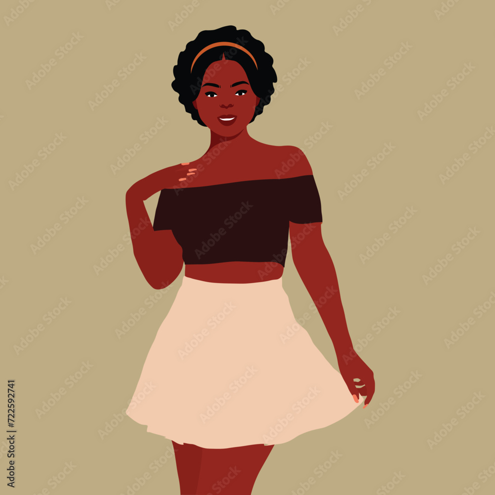 Wall mural stylish afro black woman in elegant art style vector