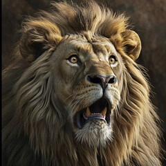 驚いた雄ライオンの顔(正面,背景無し) - obrazy, fototapety, plakaty