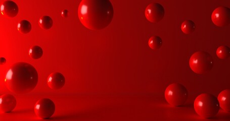 Floating spheres 3d rendering empty space for product show. Valentine's day	