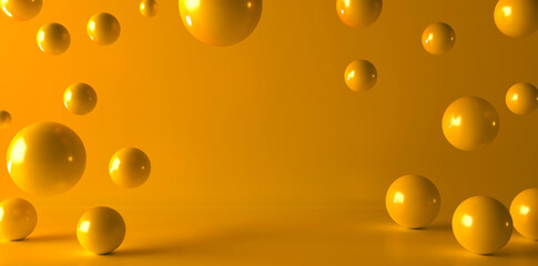 Floating spheres 3d rendering empty space for product show. 
