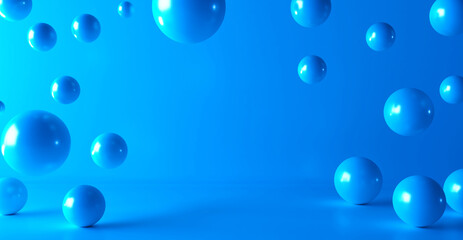 Floating spheres 3d rendering empty space for product show. 