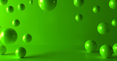 Floating spheres 3d rendering empty space for product show.	
