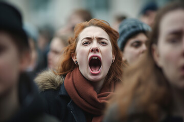 Woman Open-Mouthed in a Large Crowd