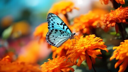 Macro shot of a delicate butterfly resting on a vibrant flower
