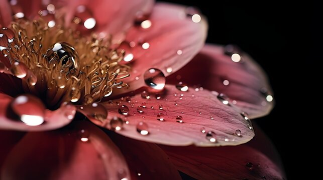 Macro shot of a raindrop on a flower petal, capturing the intricate details of nature