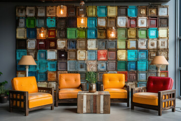 Decorative Design: Vibrant Vintage Furniture in Stylish Retro Cafe