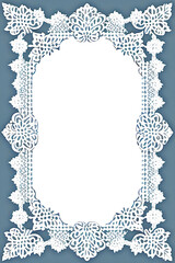 stationery, letter, invitation, or scrapbook paper or card design - elegant white lace lacy doily on slate blue background - intricate border frame design
