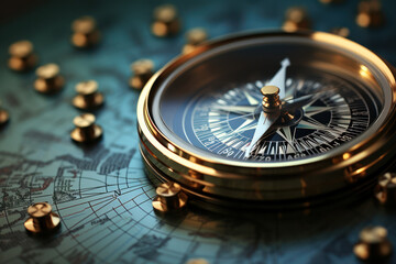 A vector image of a compass pointing towards various financial goals, symbolizing the importance of direction and strategy in wealth management. Generative Ai.