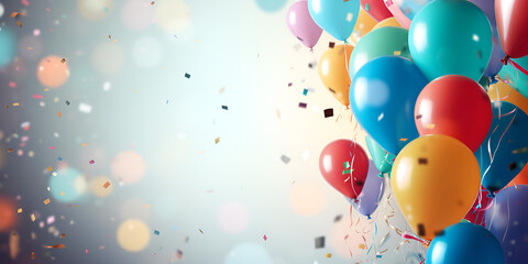 Festive Background with Balloons Colorful balloons with confetti on white background. 3d illustration.