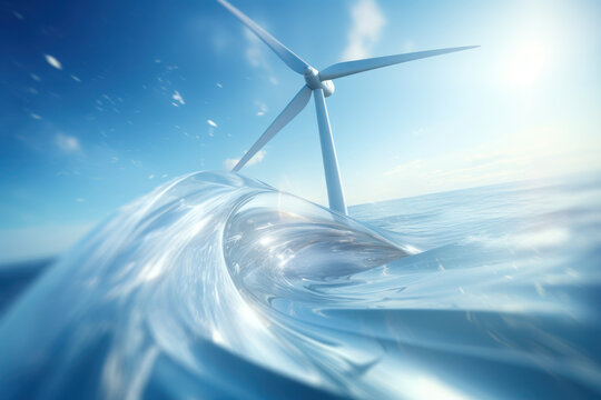 A conceptual artwork of a wind turbine in motion, generating energy against a backdrop of swirling wind patterns. Generative Ai.