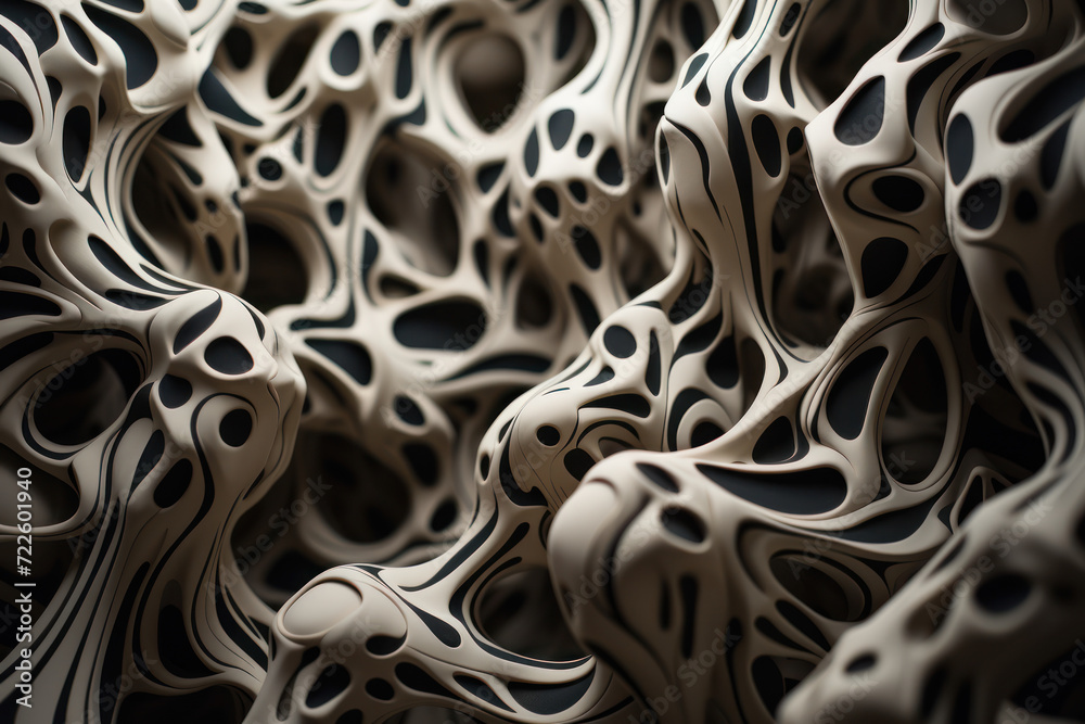 Poster organic patterns intertwine to create a network of abstract figures, symbolizing the intricate conne