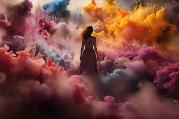 Ethereal clouds of color coalesce into the outline of a person, conveying the fluidity and ever-changing nature of individual identity. Generative Ai.