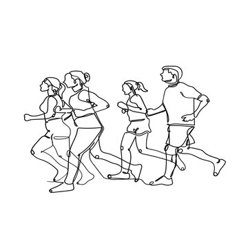 Continuous Line Drawing Runner. Stock Photos, Images, Video. Illustration Icon Vector
