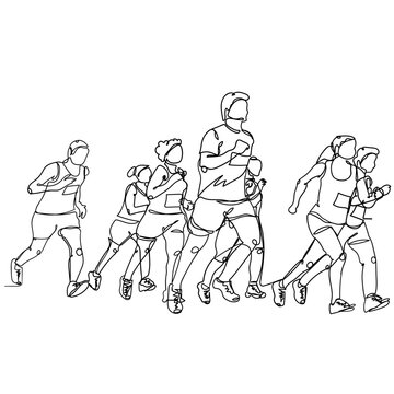 Continuous Line Drawing Running. Runner Images, Stock Photos, Vector