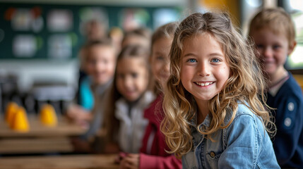 Group of Young Children Working Together at a Classroom Table