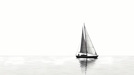 Minimalist black and white line drawing of a sailboat at sea, capturing the essence of nautical simplicity and elegance - obrazy, fototapety, plakaty