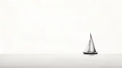 Poster Minimalist black and white line drawing of a sailboat at sea, capturing the essence of nautical simplicity and elegance © CREATER CENTER