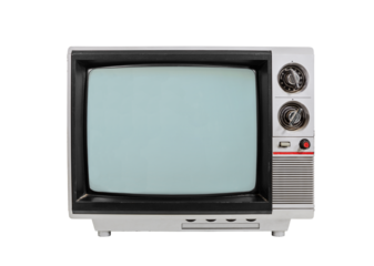 Cut out of vintage portable television with turned off screen.