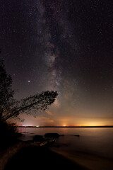 Milky way over the Grand bend Lake Huron at night, Long exposure photograph.