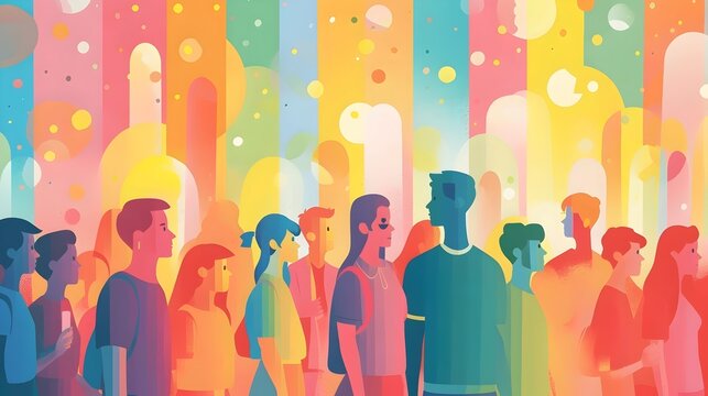 Colorful Abstract Illustration of Diverse People in a Community