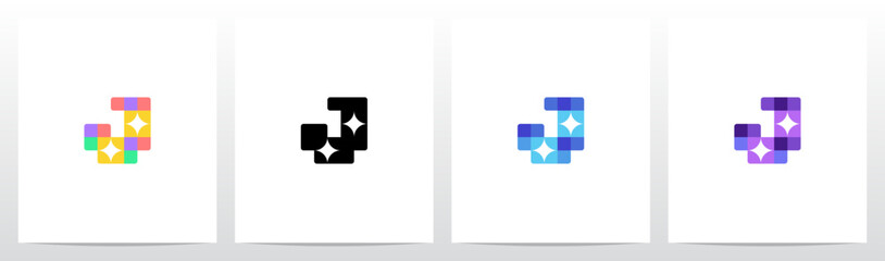 Colorful Squares With Sparkling Star Letter Logo Design J