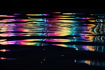Colorful water surface with ripples and reflection on black background, Generative Ai