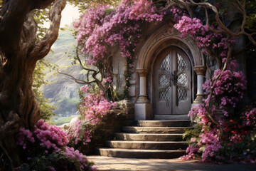 An unmarked door leading to an enchanting garden, a hidden surprise for those who venture beyond. Generative Ai.