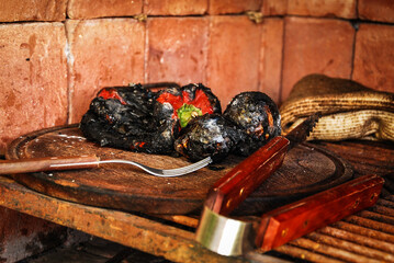 Pimientos y cebollas asadas