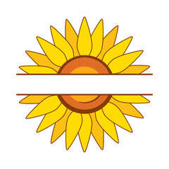 Sunflower monogram split into two pieces with copy space in vector