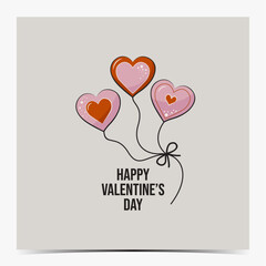 Valentine's Day greeting card, poster, template, label with pink and orange balloons in the shape of hearts