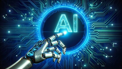 AI shapes the future as a smart robot hand meets human, Artificial Intelligence drives technology, highlighting human-AI connection, AI’s intelligence in every interaction.