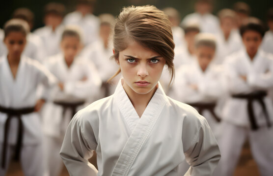Strong Youth Martial Arts Team in Action: Boys and Girls Competing in a Karate Championship