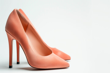 Suede High Heels in Stylish Peach Fuzz Color: Elegant Women's Fashion on White