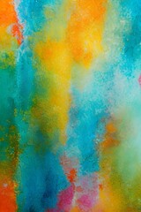vertical abstract texture watercolor background wallpaper with coats and splatters of paint in bright vibrant colors - yellow, blue, green, orange, purple, 