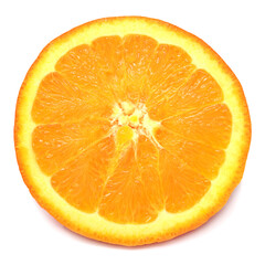 Orange fruit half closeup isolated on white background