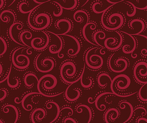 Seamless Swirls Pattern On Burgundy Background