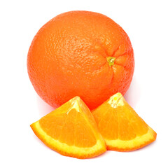 Orange fruit whole and slice isolated on white background