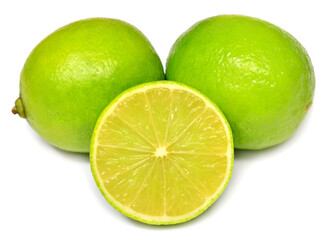 Lime fruit whole and slice isolated on white background