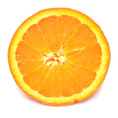 Orange fruit half closeup isolated on white background