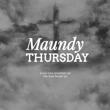 Fototapeta Composition of maundy thursday text over cross and sky with clouds