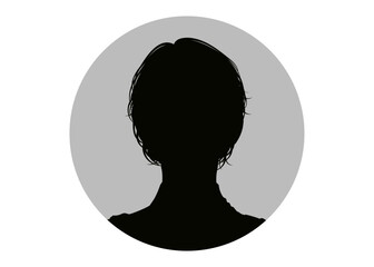 証明写真 ポートレート ショートヘアの女性の顔写真シルエット 顔正面アップのイラスト