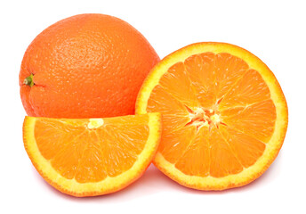 Orange fruit whole and slice isolated on white background