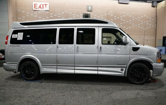 Philadelphia, Pennsylvania, U.S.A - January 14, 2024 - The side view of the new 2024 Chevrolet Express 2500 Explorer X-SE