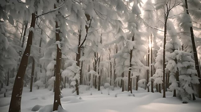 The Captivating Charm of a Majestic Forest Embraced by the Icy Elegance of Snowflakes