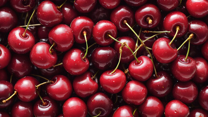 cherries on the table, red fresh cherries close up 