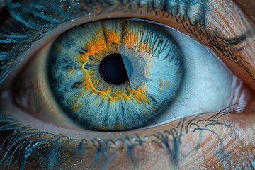 Mesmerizing closeup of an eye reveals intricate patterns of iris, delicate blood vessels, and wispy...
