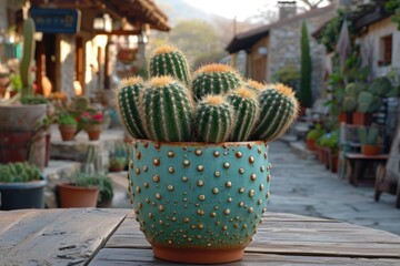 A prickly cactus thrives in a flowerpot, bringing a touch of nature to the indoors while standing tall against the elements of the outside world